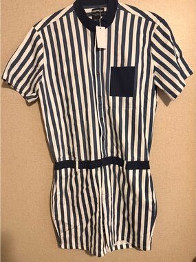 Striped Navy & White Short Sleeve Romper